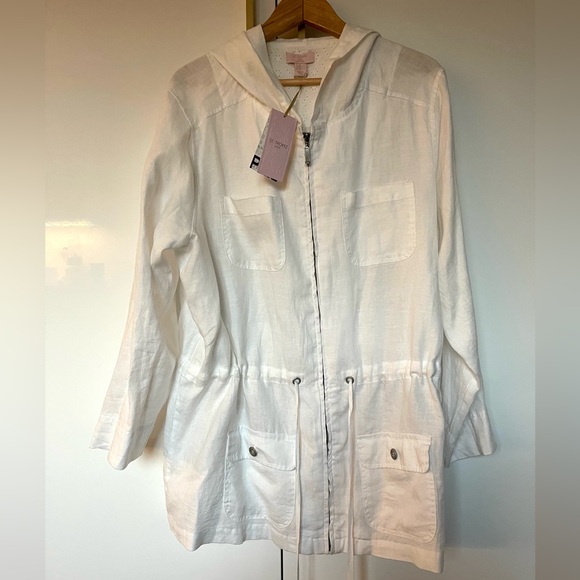 St. Tropez Jackets & Blazers - St. Tropez 100% Linen Utility Jacket with Hood